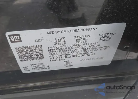 2024 Chevrolet Trax Fwd 2Rs from USA, damaged, VIN KL77LJE26RC000342